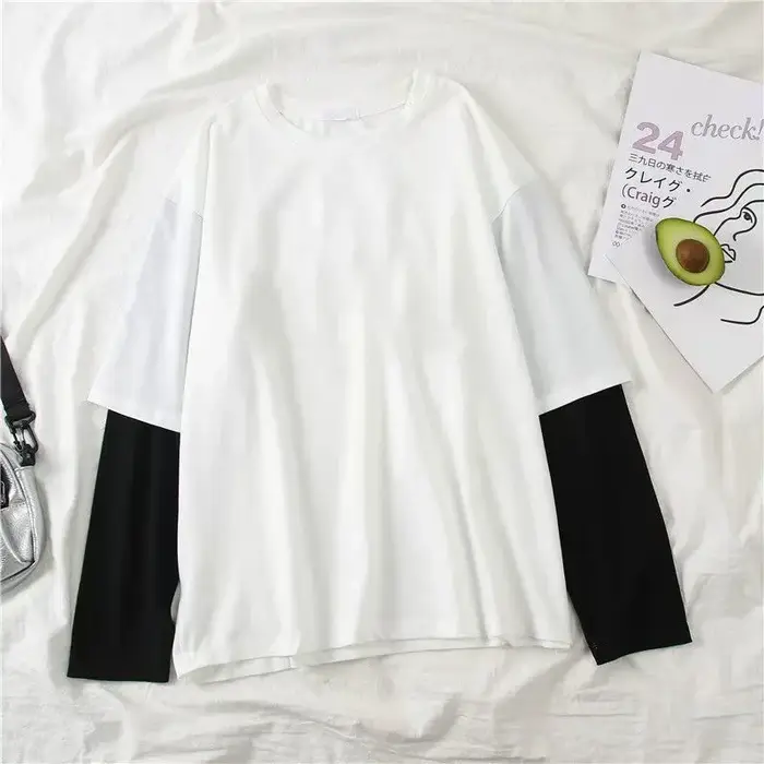 Nouveau Harajuku noir blanc rayé Y2K à manches longues couleur unie T-shirts hommes femmes automne f