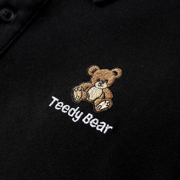 Lyprerazy été Teedy ours broderie Polo Streetwear décontracté Original hauts à manches courtes col rabattu T-shirt mâle