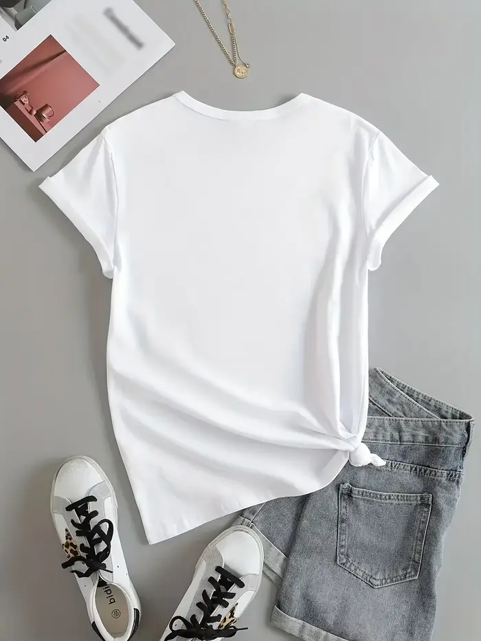 Ours mignon imprimé T-shirt à manches courtes col rond haut décontracté pour l'été et le printemps vêtements pour femmes