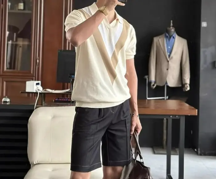 Polo tricoté à manches courtes pour homme