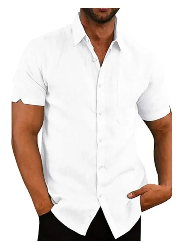 Chemise à manches courtes pour homme en lin mélangé avec poche poitrine