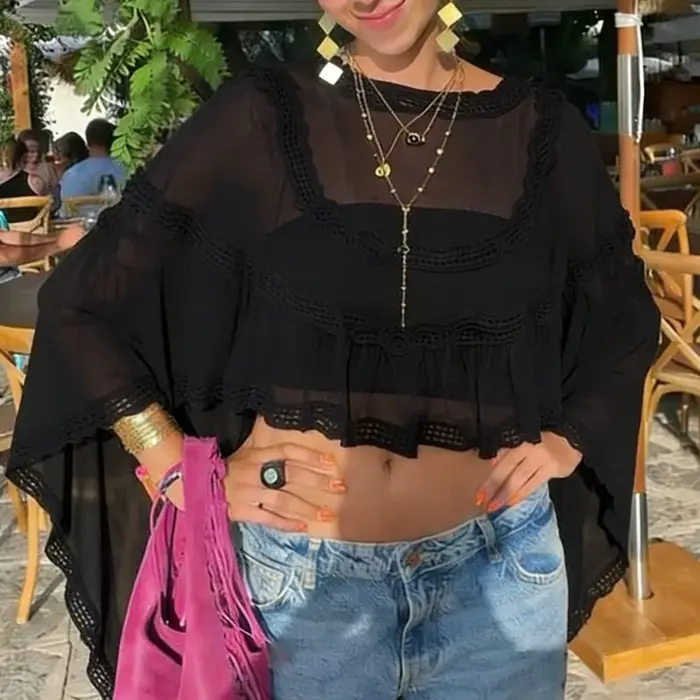Chemisier poncho transparent pour femme