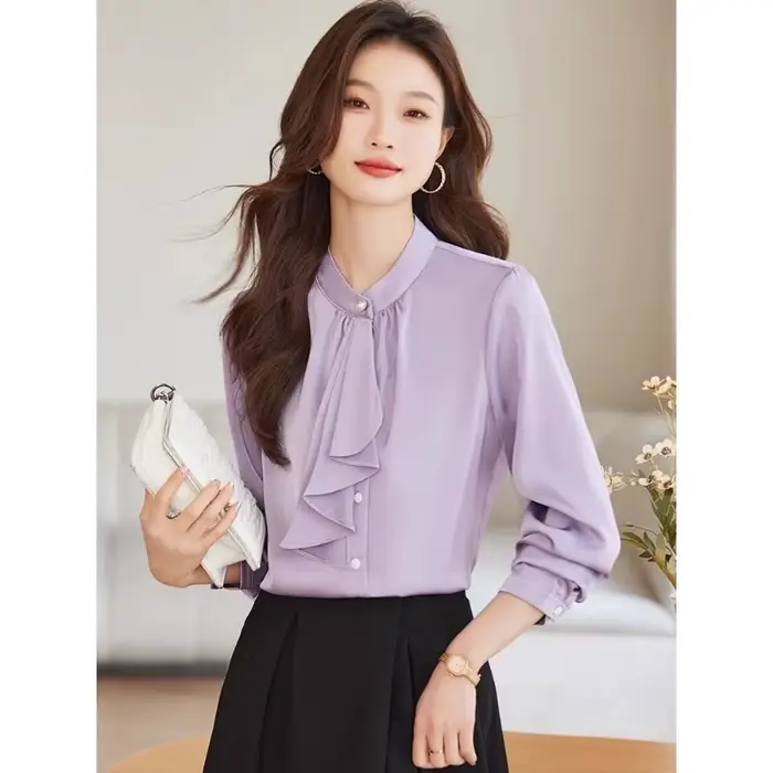 Chemise Streamer française élégante à manches longues, haut en mousseline de soie avec tempérament, 