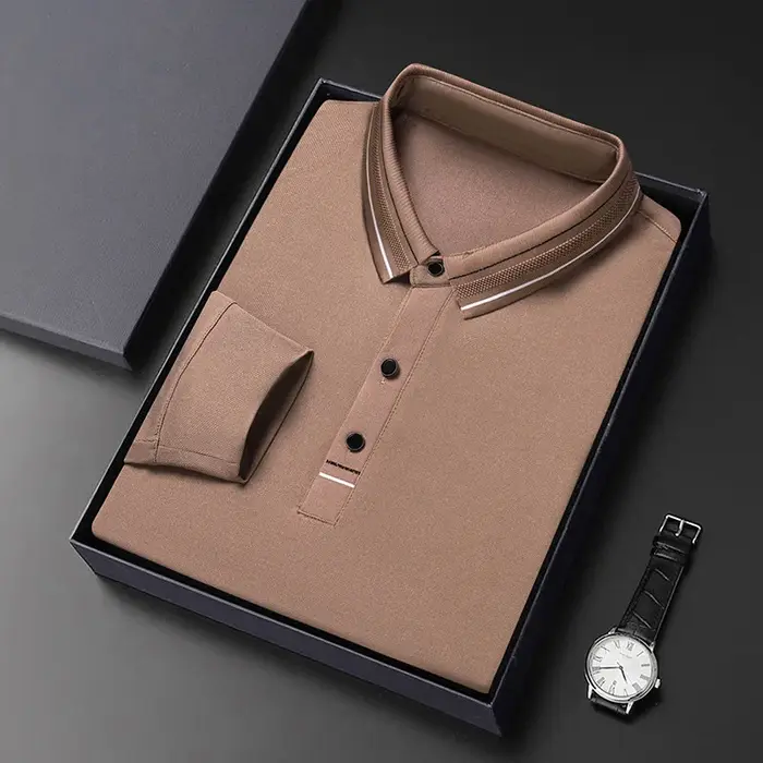 Polo à manches longues pour hommes d'âge moyen, printemps-automne