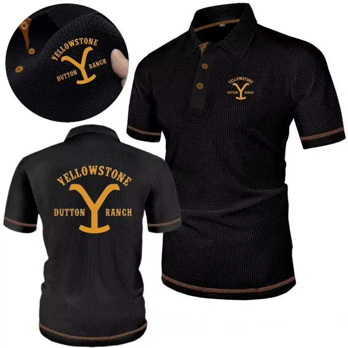 Chemises Polo Yellowstone Dutton Ranch, T-shirts en Soie Glacée Motif Fleur Osseuse, Hauts à Revers Doux et Confortables pour Hommes, Idéaux pour la Course, l'Entraînement et le Quotidien