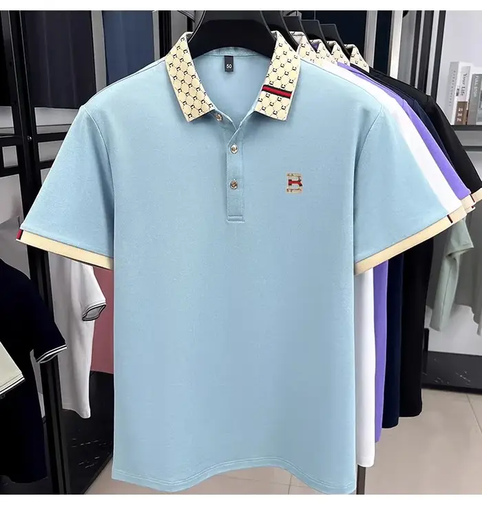 Marque de luxe B lettre en relief polo à manches courtes hommes été léger respirant nouvelle mode couleur bloquée revers T-shirt