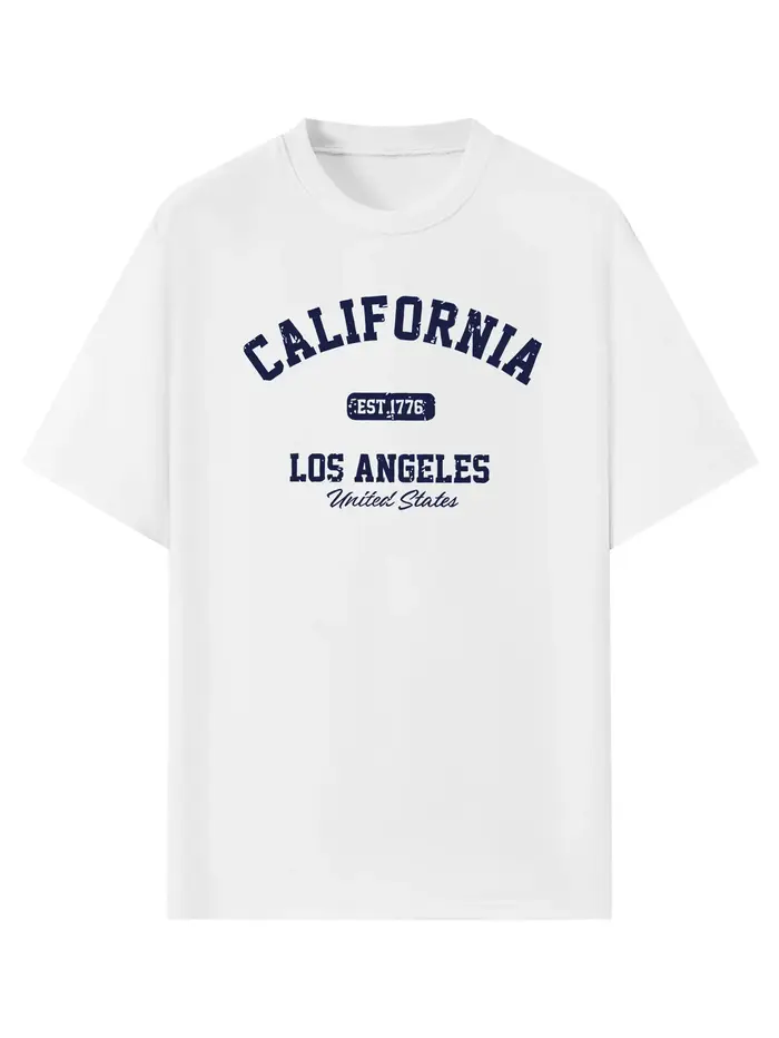 T-shirt d'été surdimensionné 100 % coton pour hommes et femmes California Los Angeles Est.