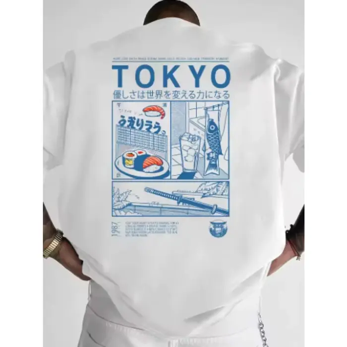 T-shirt pour homme en coton 100% avec imprimé Tokyo Sushi Street