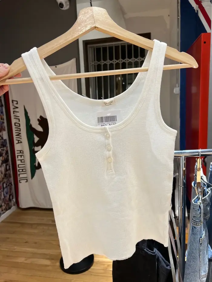 Débardeur en coton gaufré à col rond pour femme
