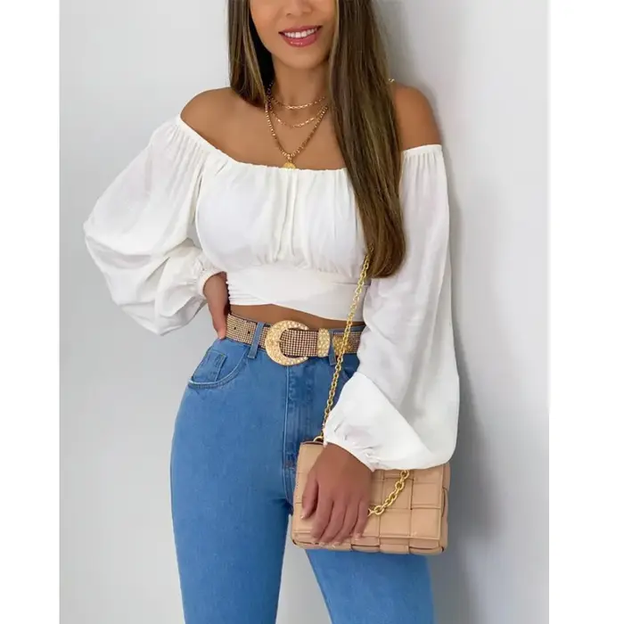 T-shirt à manches bouffantes à lacets pour femmes