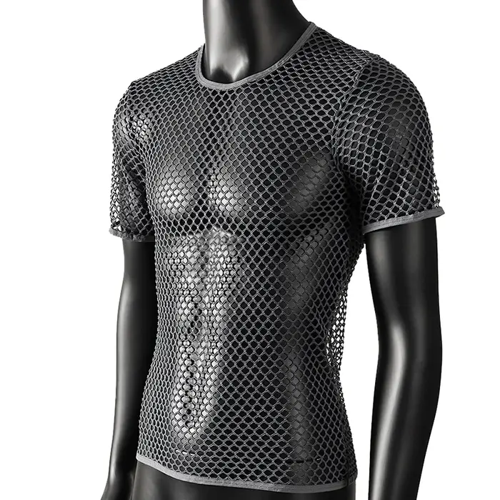 T-shirt Homme Transparent en Résille Sexy Style Streetwear Été