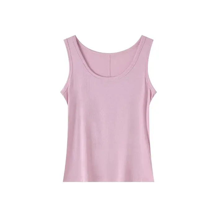 Débardeur Femme Col U en Mélange Tencel et Laine, Coupe Slim, Sans Manches, Couleur Unie, pour Superposition, Camisole Basique d'Été