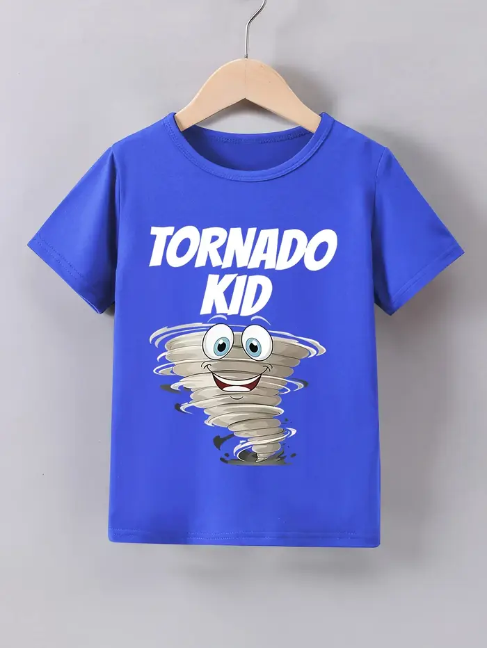 T-shirt décontracté d'été pour garçons, imprimé "Tornado Kid", col rond, manches courtes, tee-shirt pour enfants