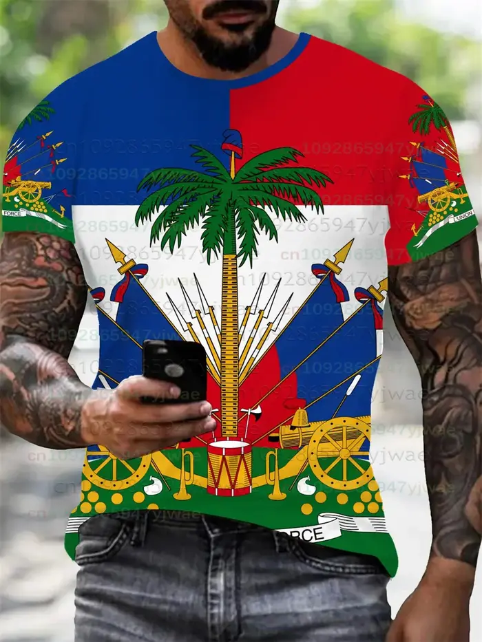 T-shirt imprimé drapeau d'Haïti, thème national, pour hommes, drapeau haïtien imprimé en 3D, t-shirt