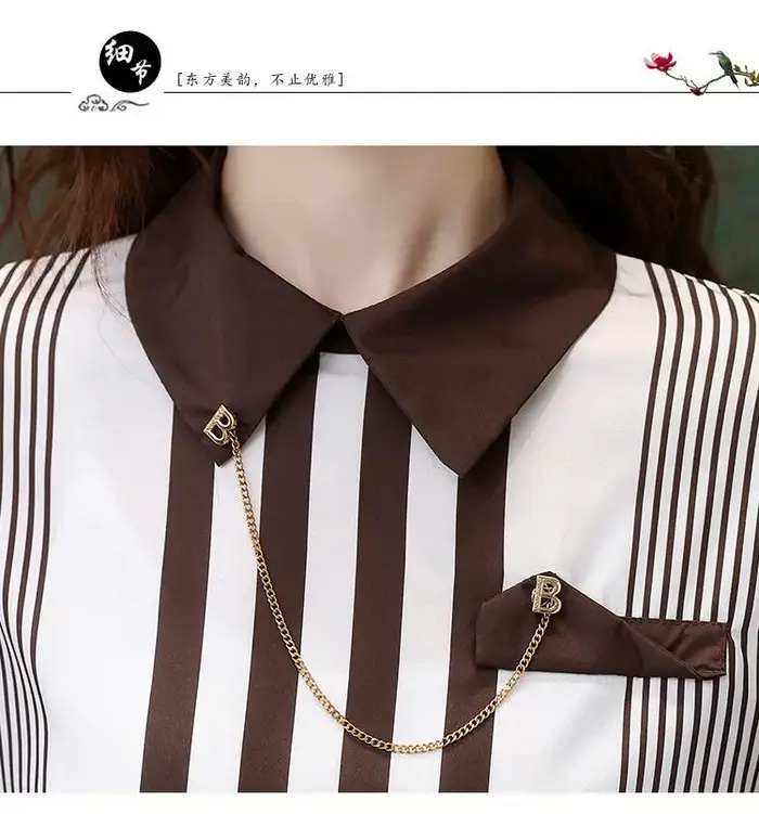 Chemise française en mousseline de soie rayée pour femmes