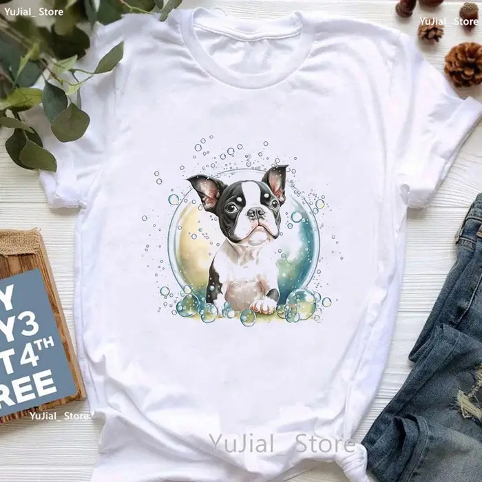 T-shirt imprimé Boston Terrier pour femme