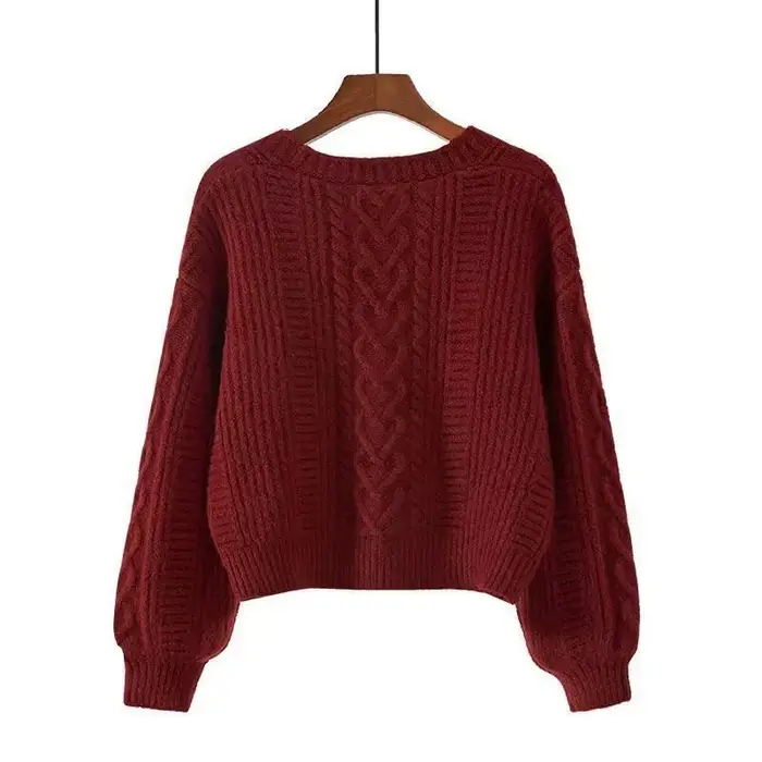 Cardigan court à manches longues et col en v pour femme