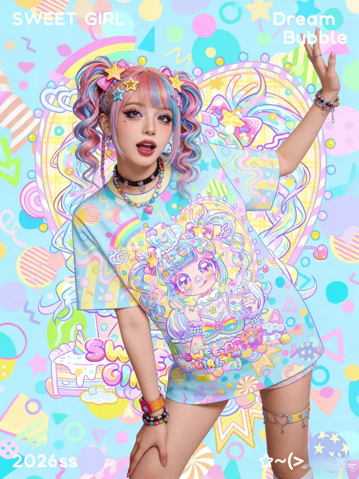 T-shirt imprimé intégral contrasté aux couleurs macaron