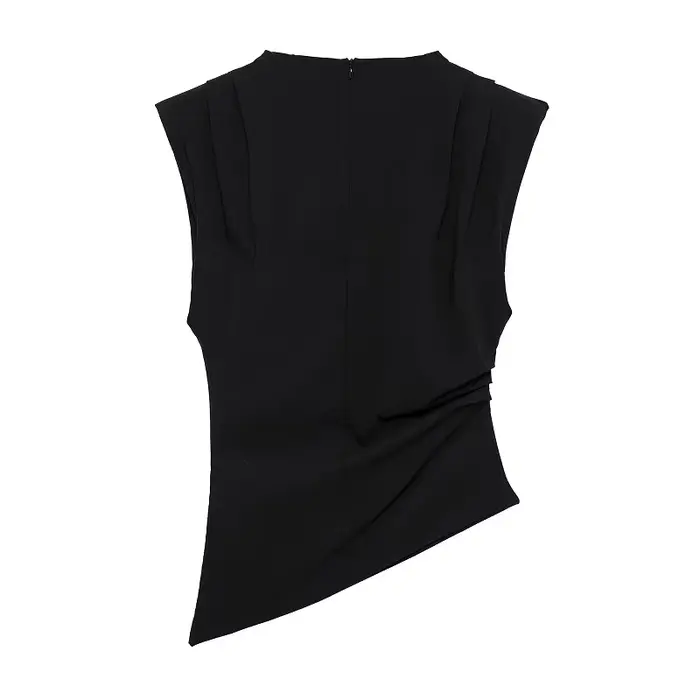 MUJER débardeur asymétrique femme froncé hauts sans manche pour femmes col haut