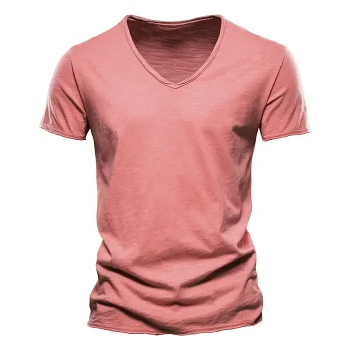 Nouveau 100% coton hommes T-shirt hauts col en V mince à manches courtes t-shirts de haute qualité