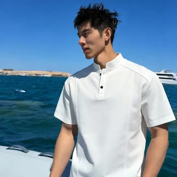 Polo à manches courtes col Henley style américain pour homme – Nouvelle collection été 2026 – T-shirt Cleanfit