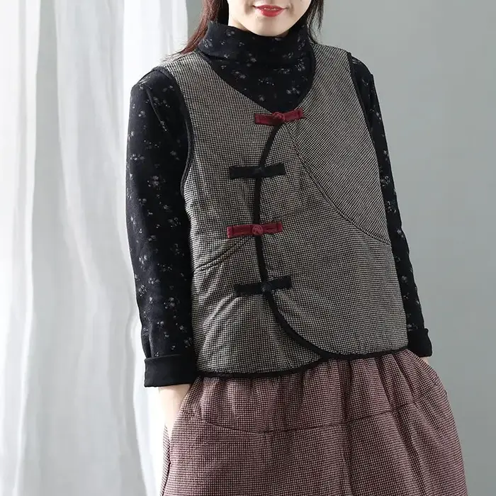 Femmes Vintage grille Tang costume gilets 2026 nouveau printemps automne veste sans manches coton ma
