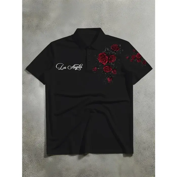 Nouveau polo à manches courtes pour homme, style décontracté, polo imprimé avec slogan Los Angeles e