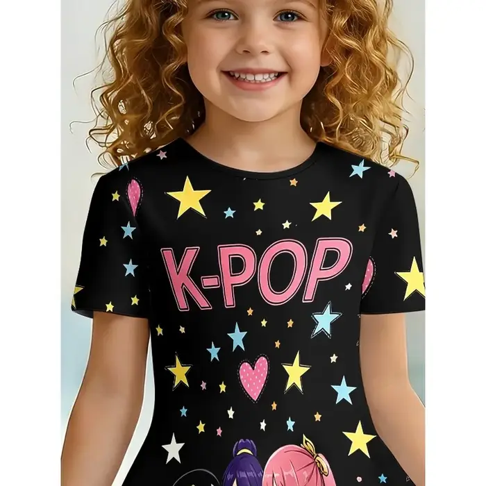 Robe T-shirt imprimée K-POP Anime Idol Group pour fille
