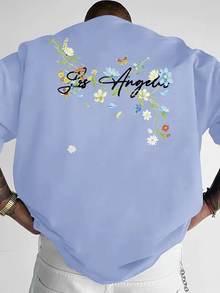 T-shirt pour homme au style rétro estival, personnalisé et tendance, avec des motifs de petites fleu