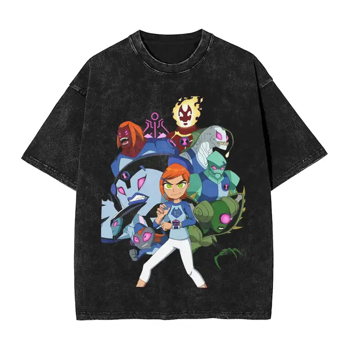 Incroyable Ben 10 Alien anime T-Shirt pour hommes col rond coton lavé