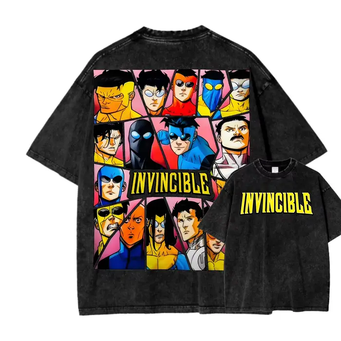 T-shirt unisexe nouveau modèle délavé, pour les fans d'anime Invincible, vêtements de caractère tout