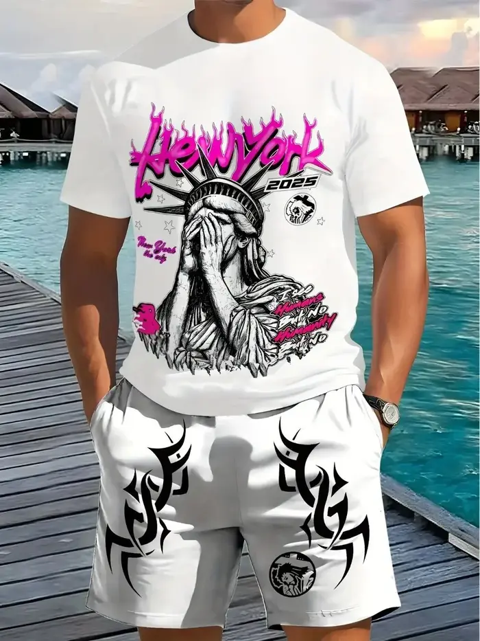 T-shirt et short respirants à col rond pour hommes, ensemble deux pièces confortable pour l'extérieu