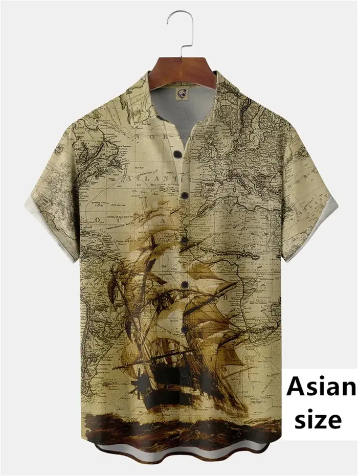 Chemise à manches courtes pour hommes Vintage aventure nautique impression 3D mode d'été plage vêtem