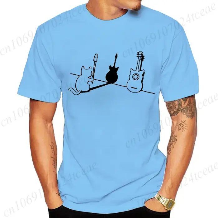 T-shirt pour femmes hommes chat et guitare Design drôle hauts doux unisexe col rond T-shirts vêtements