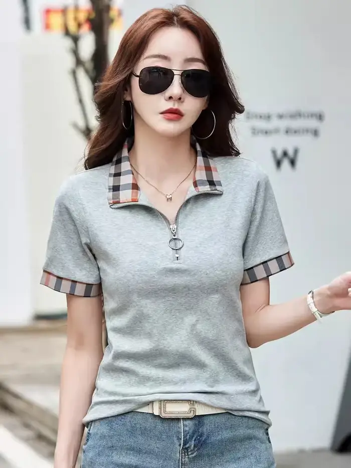 Nouveau T-shirt Polo d'été en coton pour femmes