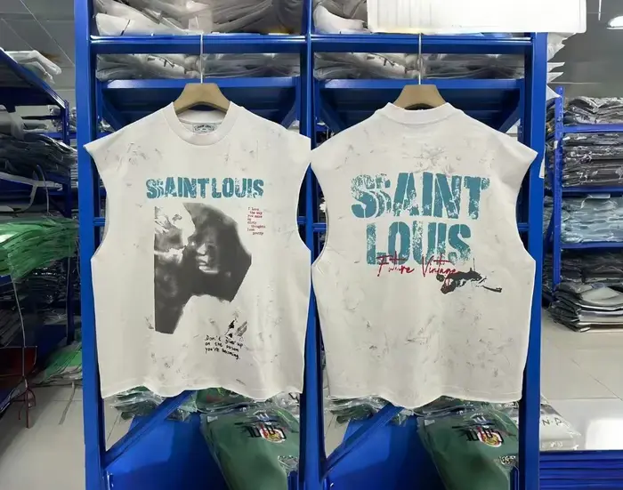 SAINT Débardeur Vintage Sans Manches Homme, Effet Délavé, Style Streetwear, Coton Ample Décontracté,