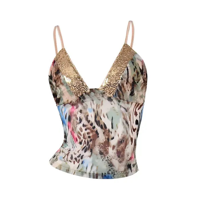 Débardeur sexy à sequins et imprimé léopard
