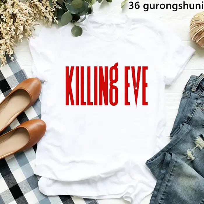T-shirt manches courtes femme, estival et à la mode, avec poche imprimée, Killing Eve, Harajuku