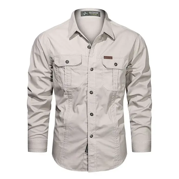 Chemises en coton décontractées à manches longues pour hommes, haute qualité, multi-poches, surchemi