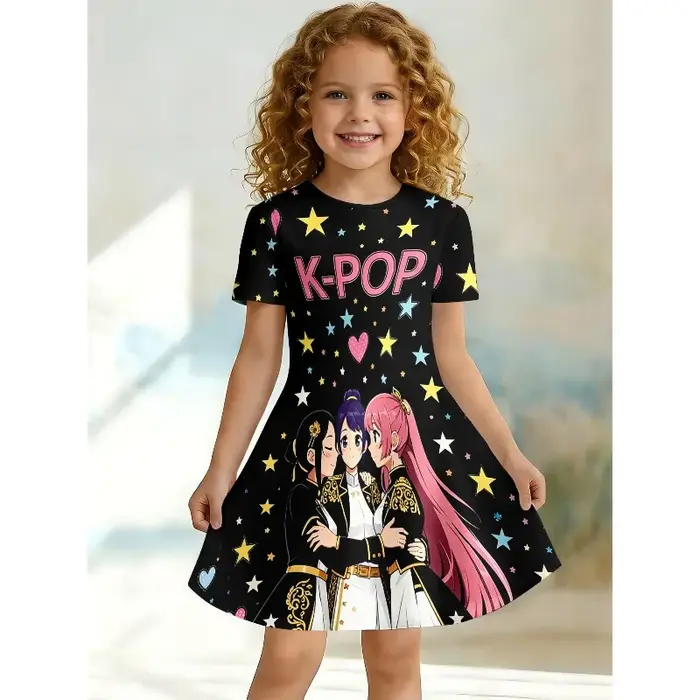 Robe T-shirt imprimée K-POP Anime Idol Group pour fille