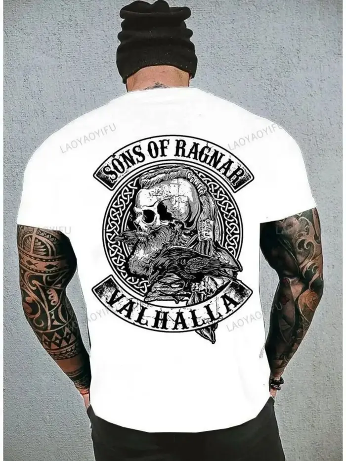 T-shirt col rond doux et respirant pour hommes, motif imprimé crâne américain, adapté aux loisirs de