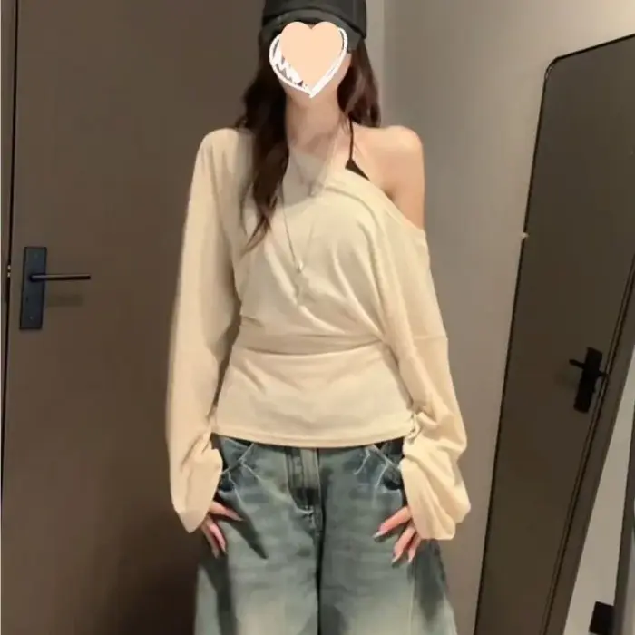 Nouveau T-shirt long sexy transparent à manches longues pour femme