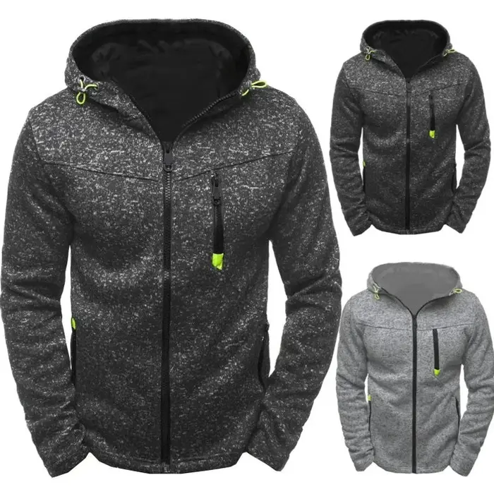 Sweat à capuche pour hommes avec poches latérales à glissière mince laine couleur unie survêtement décontracté