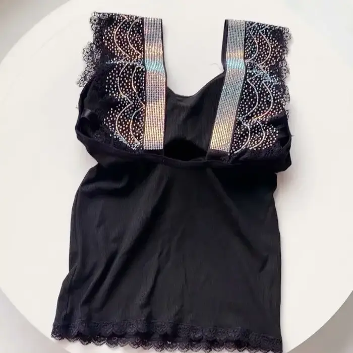 Débardeur rembourré sans manches pour femme, bling-bling, pierres précieuses, bling-bling, top sexy