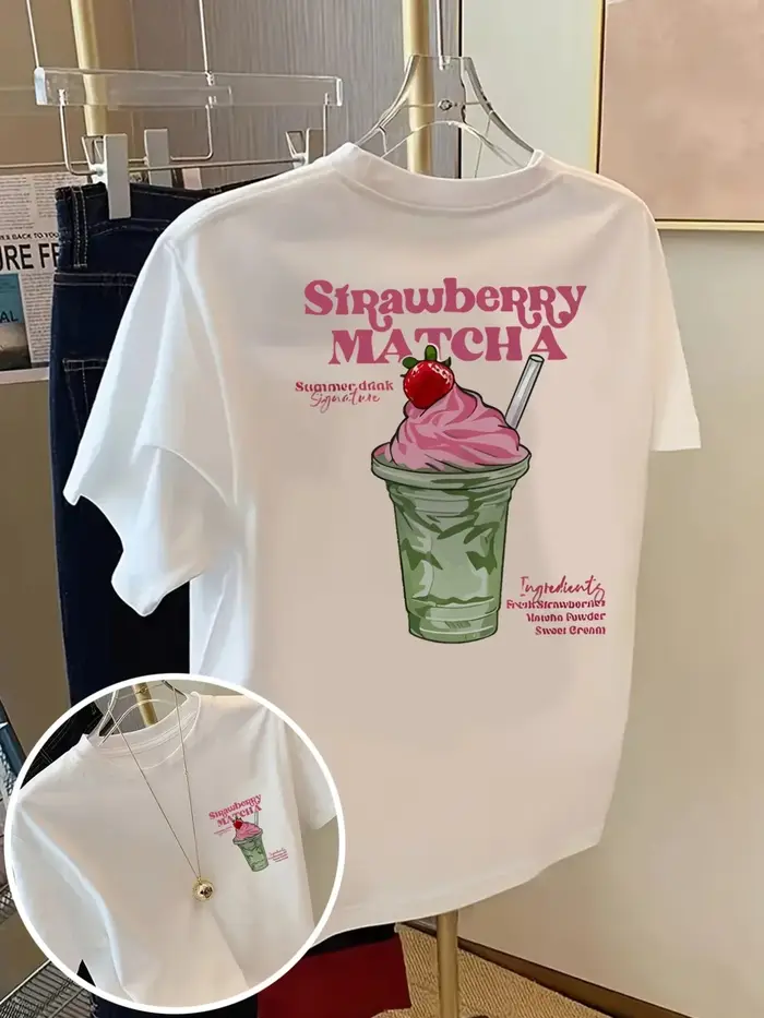 T-shirt ample streetwear imprimé fraise matcha