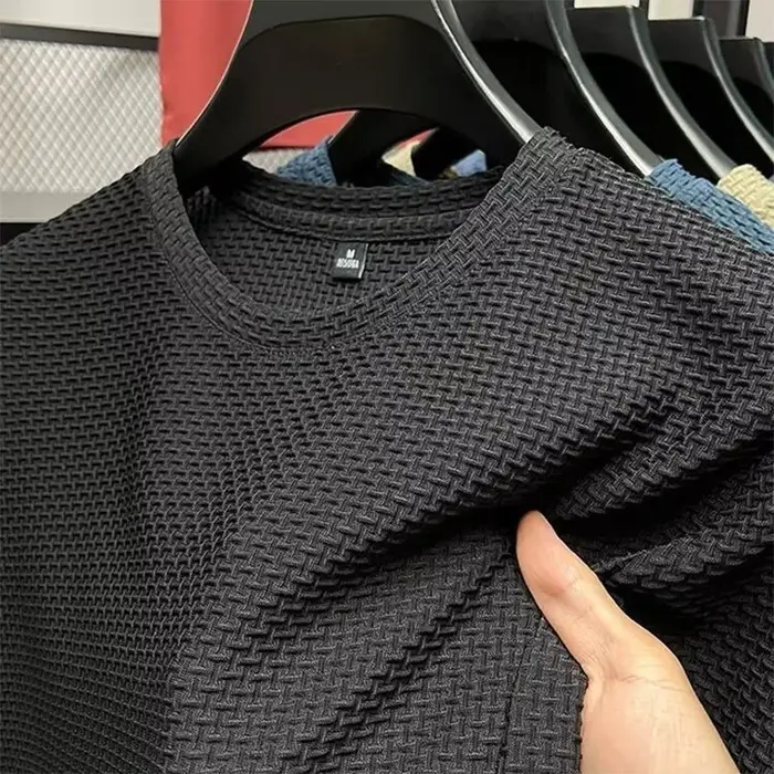 Maille glace soie T-shirt hommes à manches courtes col rond nouveau T-manches