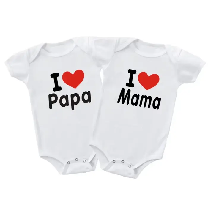 T-shirt barboteuse amusant « I Love Mama & Papa » pour bébé