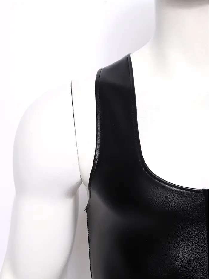 Débardeur court en similicuir PU pour homme