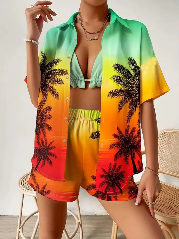 Ensemble T-shirt et Short à manches courtes pour femmes, imprimé Floral, décontracté, Style hawaïen,