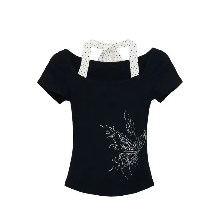 Crânes Punk t-shirt femmes mince gothique rue Vintage noir Y2k haut court Femme sous-culture T-Shirt